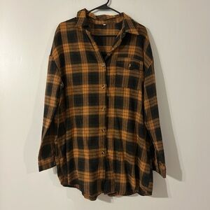 Plaid Button-Up Shirt in Black and Orange